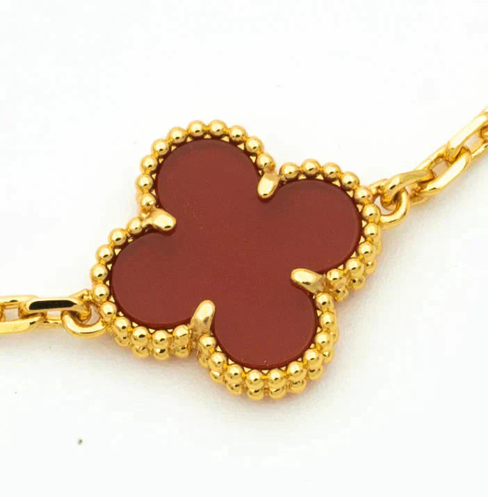 ˇGilded EraˇCLOVER 5 MOTIFS CARNELIAN GOLD BRACELET