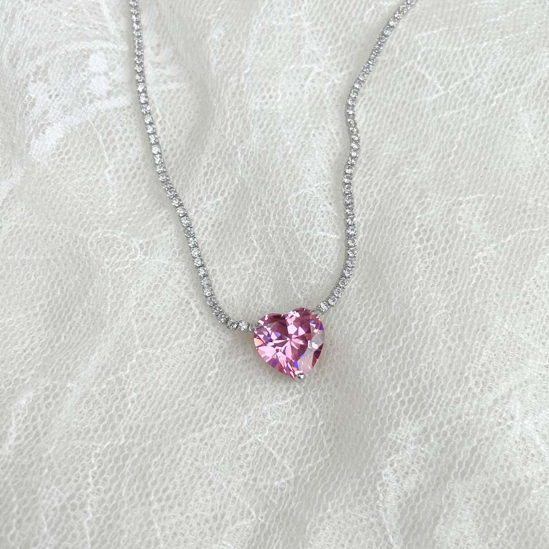 [STREET]Versatile Colorful Sweet Heart-Shaped Tennis Necklace