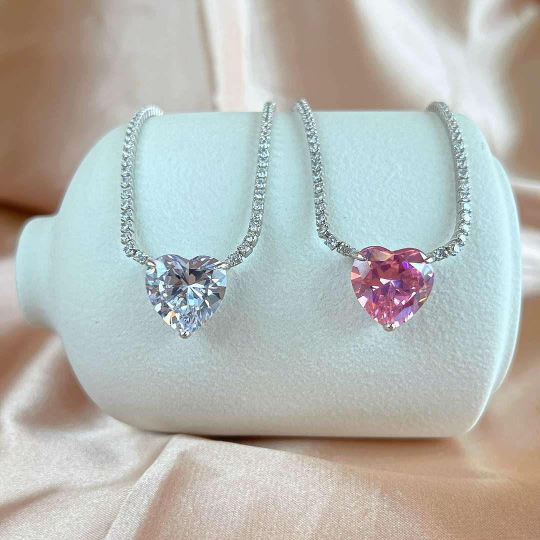 [STREET]Versatile Colorful Sweet Heart-Shaped Tennis Necklace