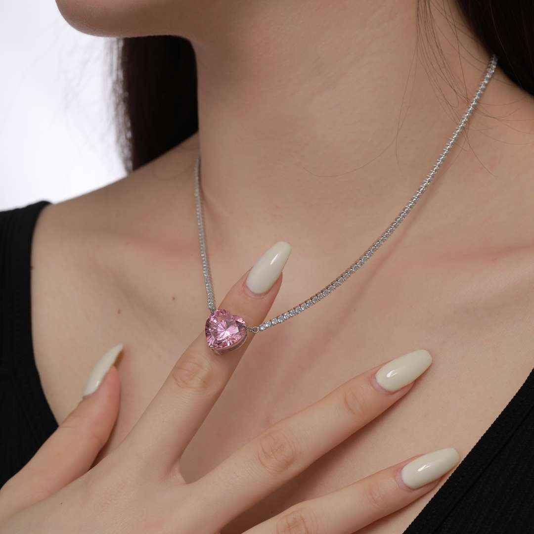 [STREET]Versatile Colorful Sweet Heart-Shaped Tennis Necklace