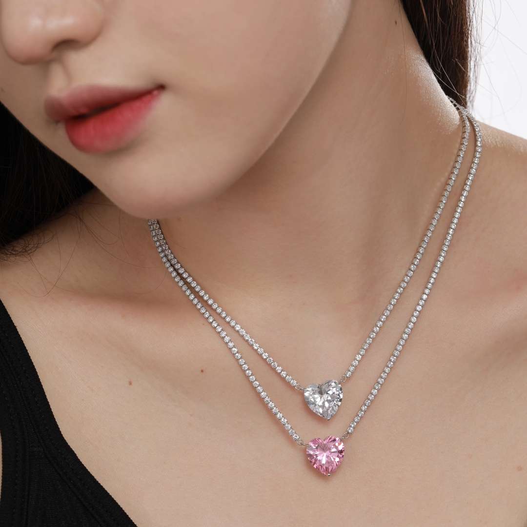 [STREET]Versatile Colorful Sweet Heart-Shaped Tennis Necklace