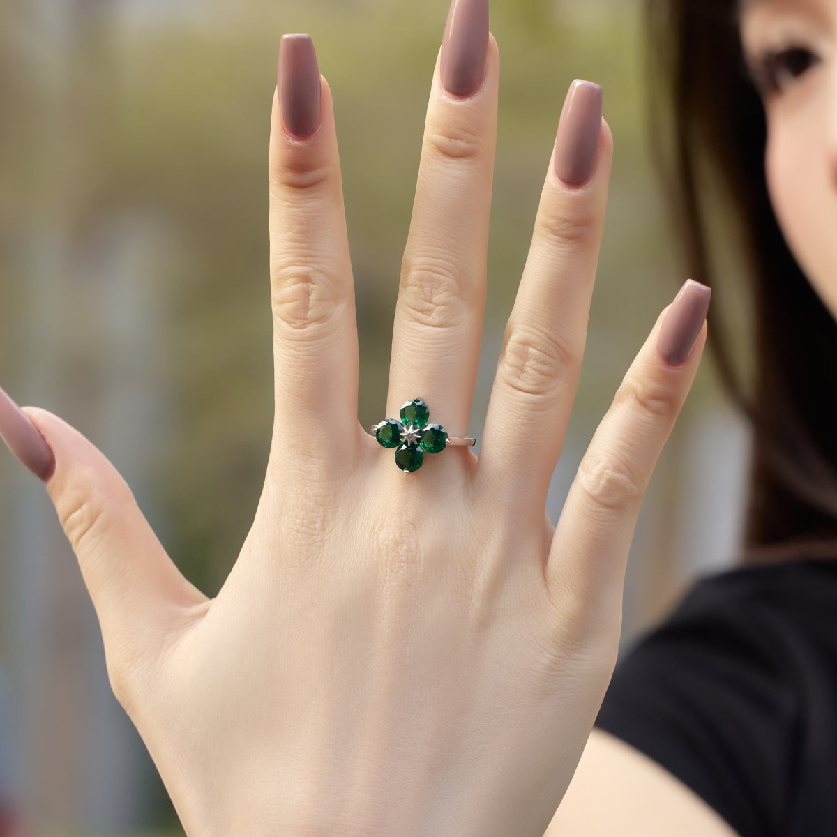 [STREET]Four-Leaf Clover Eight-Pointed Star Ring