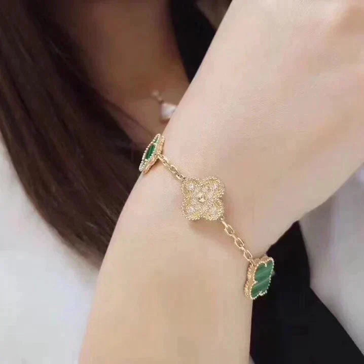 ˇGilded EraˇCLOVER  5 MOTIF MALACHITE DIAMOND BRACELET