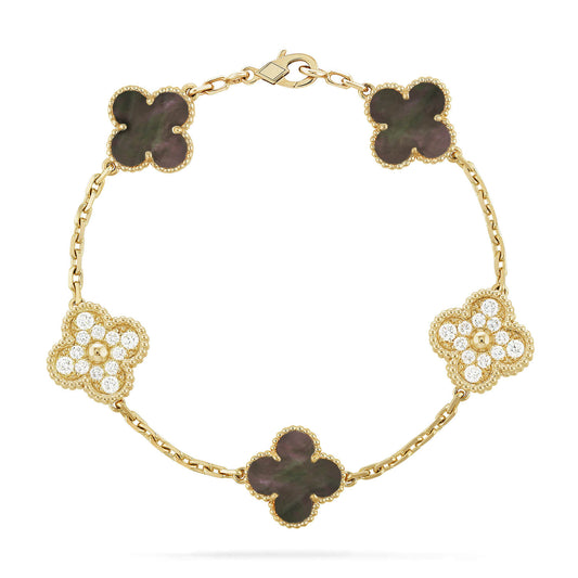 ˇGilded EraˇCLOVER 5 MOTIF GRAY MOP DIAMOND BRACELET