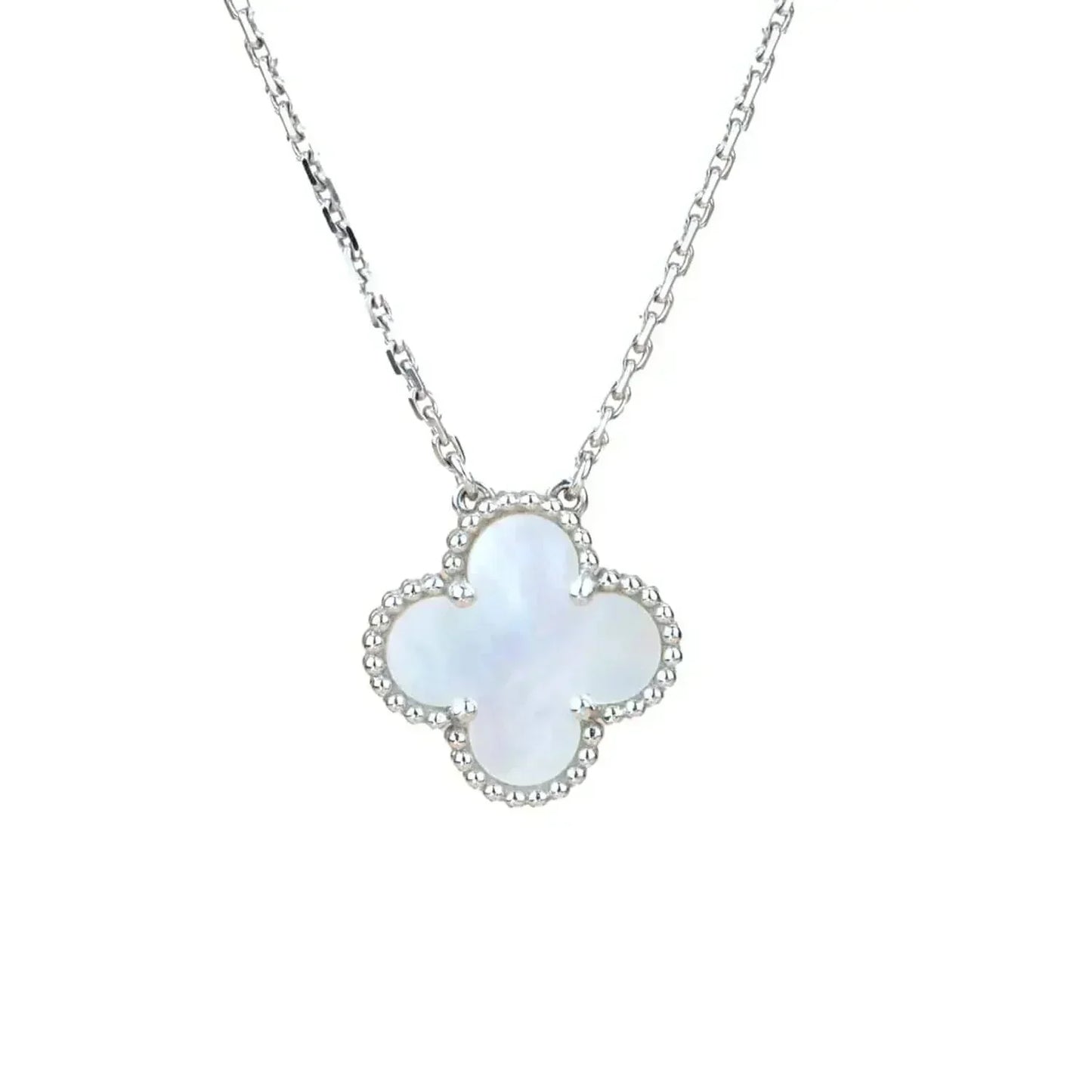ˇGilded EraˇCLOVER  15MM WHITE MOTHER-OF-PEARL SILVER