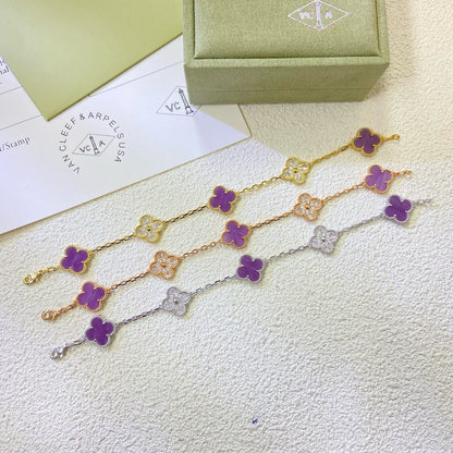 ˇGilded EraˇCLOVER  5 MOTIFS  PURPLE VIOLET DIAMOND BRACELET