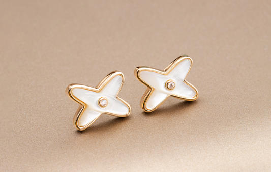 ˇGilded EraˇJEUX DE WHITE MOP ROSE GOLD DIAMOND EARRINGS