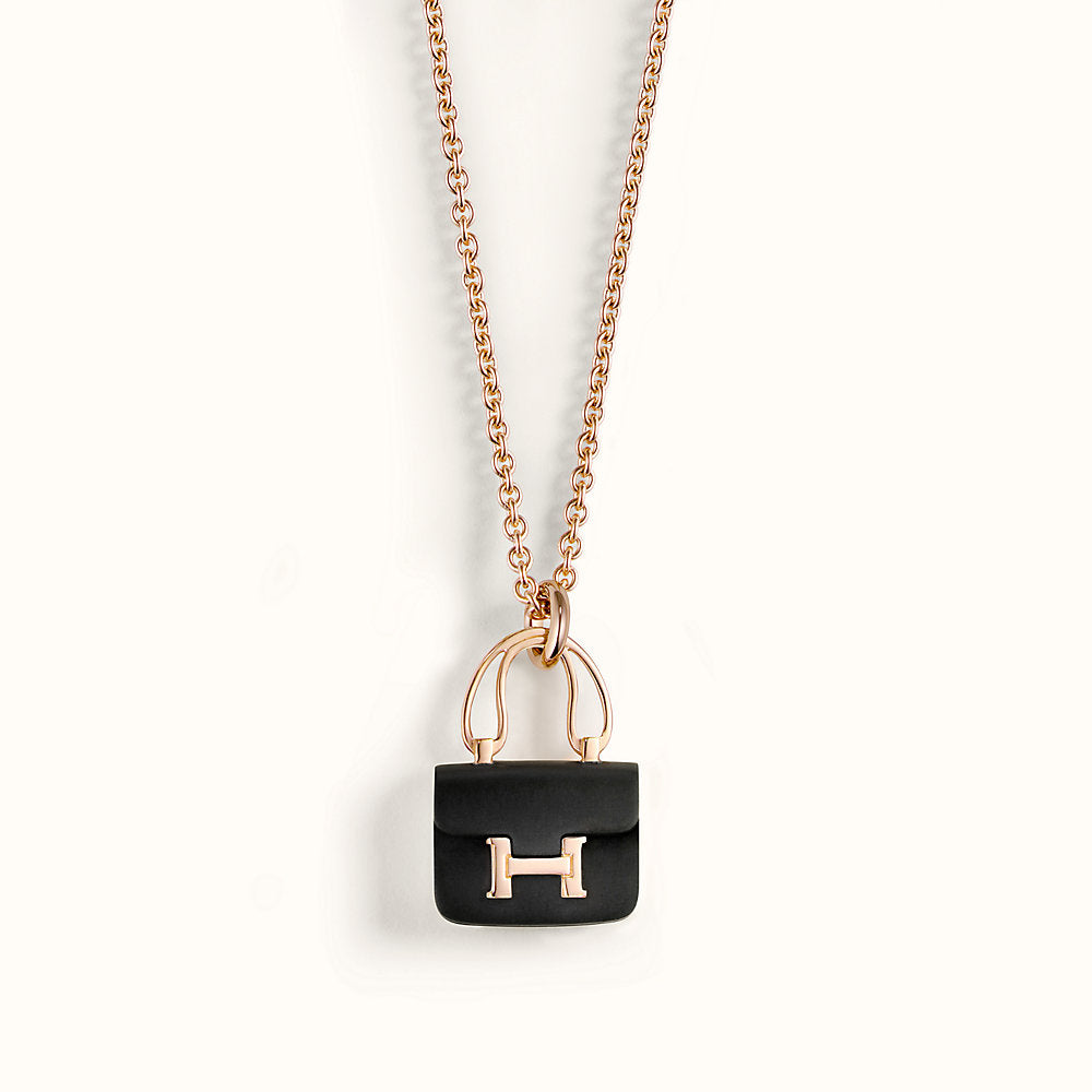 ˇGilded EraˇCONSTANCE BLACK PEDANT PINK GOLD NECKLACE