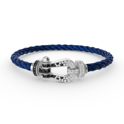 ˇGilded EraˇFORCE LARGE HORSESHOE BLACK WHITE DIAMOND BRACELET SILVER