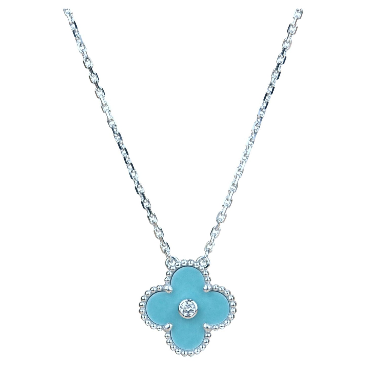 ˇGilded EraˇCLOVER 15MM DIAMOND SVRES PORCELAIN  NECKLACE SILVER