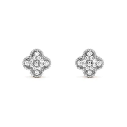 ˇGilded EraˇCLOVER 1 MOTIFS DIAMOND STUD EARRINGS SILVER