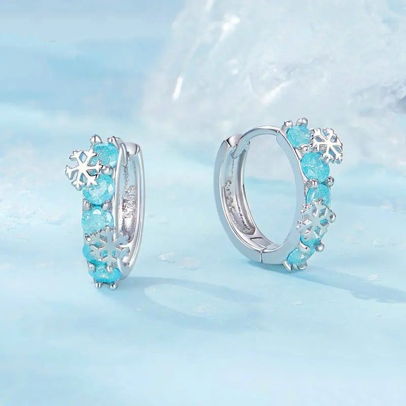 [STREET]Ice Flower Zirconia Platinum Plated Hoop Earrings