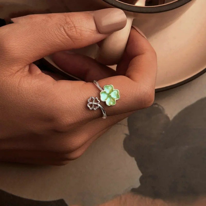 [STREET]White Gold Plated Lucky Four-Leaf Clover Ring