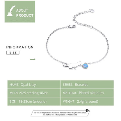 [STREET]Cute Pussy Cat Opal Link Bracelet for Women