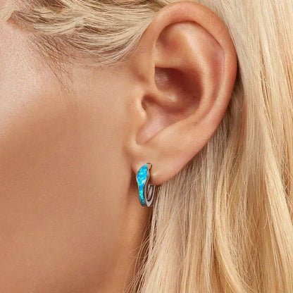 [STREET]Opal Hoop Earrings for Women White Gold Plated