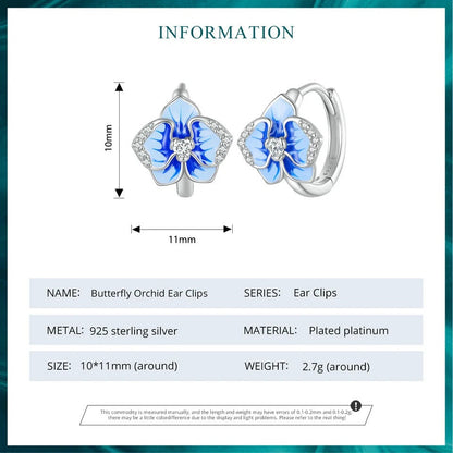 [STREET]Blue Enamel Butterfly Orchid Ear Clips Phalaenopsis Flower