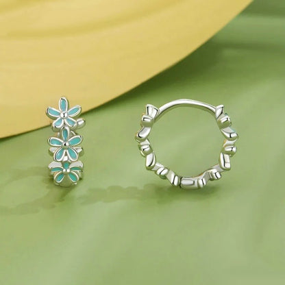 [STREET]Mint Green Garland Hoop Earrings Enamel Flower