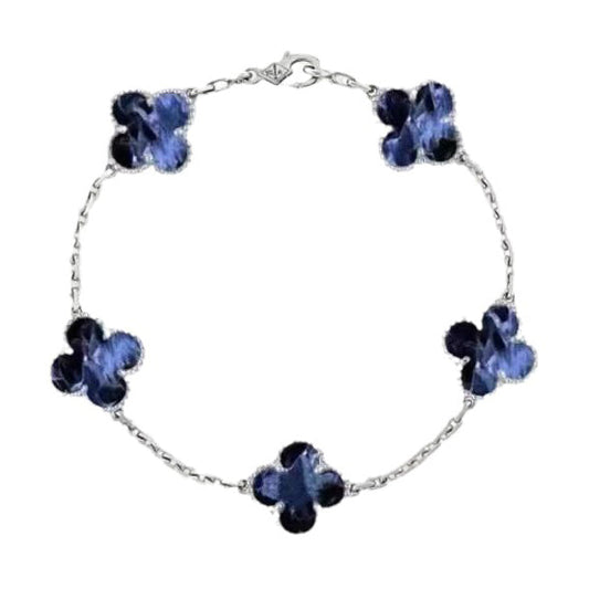 ˇGilded EraˇCLOVER 5 MOTIF PIETERSITE SILVER BRACELET