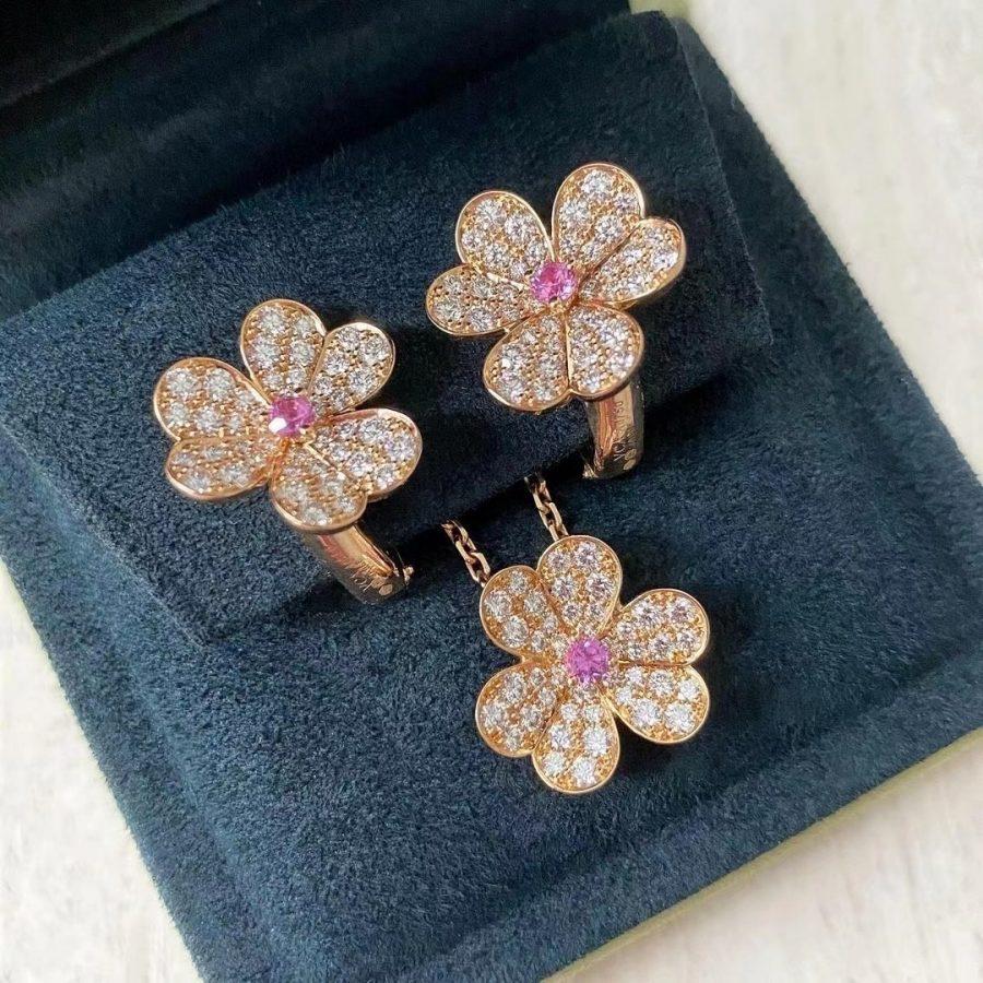 ˇGilded EraˇFRIVOLE PINK GOLD FLOWER DIAMOND EARRINGS
