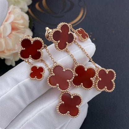 ˇGilded EraˇCLOVER EARRINGS CARNELIAN 4 MOTIFS PINK GOLD