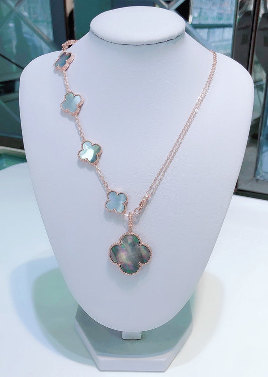ˇGilded EraˇCOMBINED BRACELET 5 MOTIFS AND NECKLACE DARK MOP ROSE GOLD