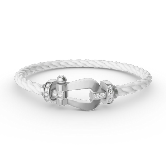 ˇGilded EraˇFORCE LARGE HORSESHOE HALF DIAMOND BRACELET SILVER
